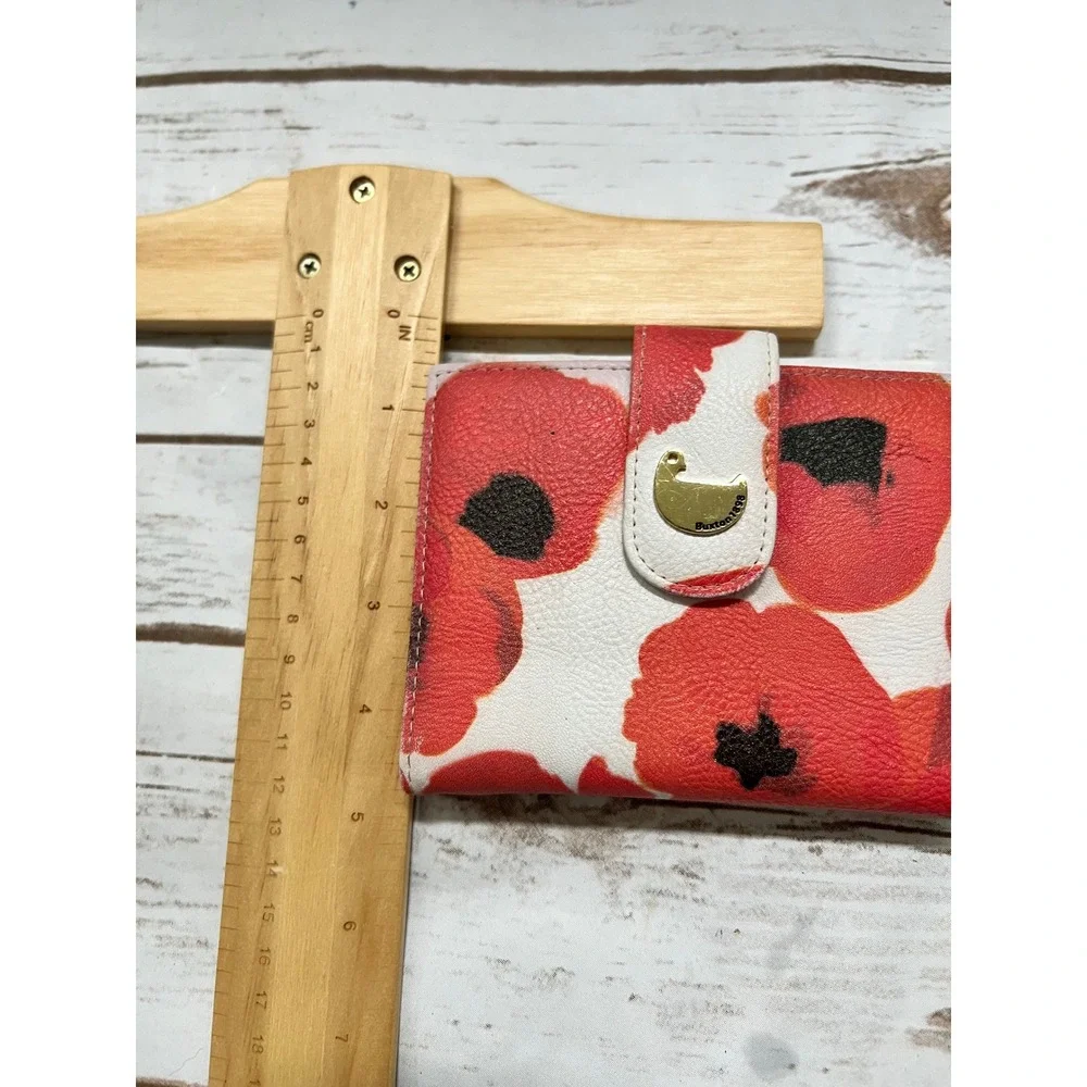 Buxton Bifold Wallet White Red Floral Poppy Gold Bird Logo Small OS
